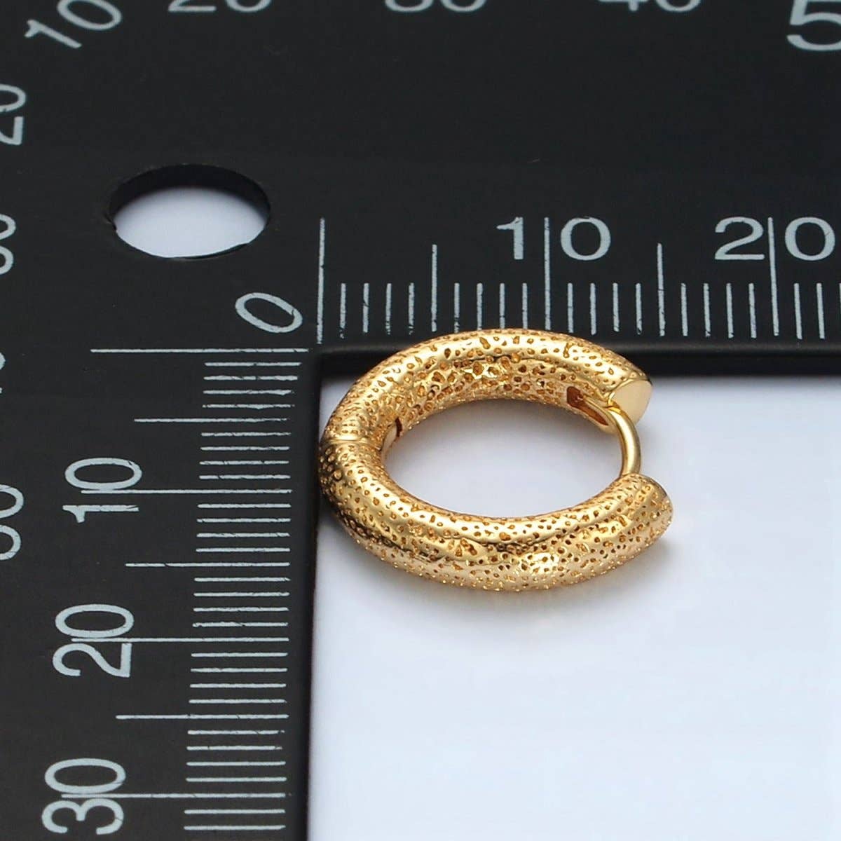 24K Gold Filled 15mm Dotted Textured Huggie Earrings | Q501