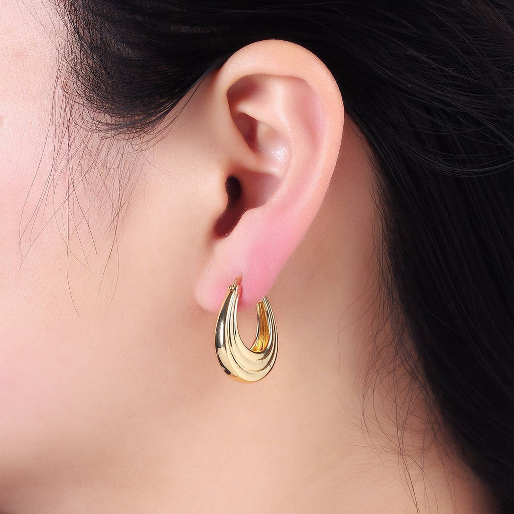 14K Gold Filled 25mm Line-Edged Dome Latch Hoop Earrings