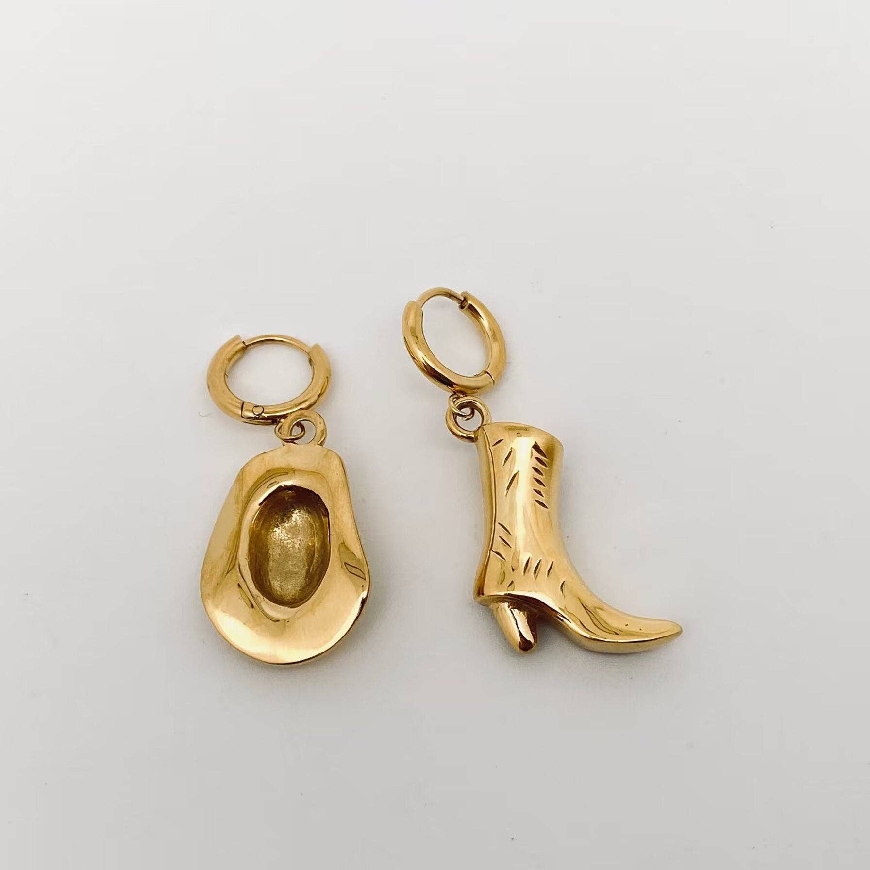 Western Cowgirl Hat Boot Asymmetric Huggie Earrings - FGS/WJ