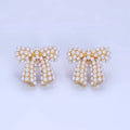 14K Gold Filled Pearl Ribbon Bow Stud Earrings in Gold & Silver | P246 P247