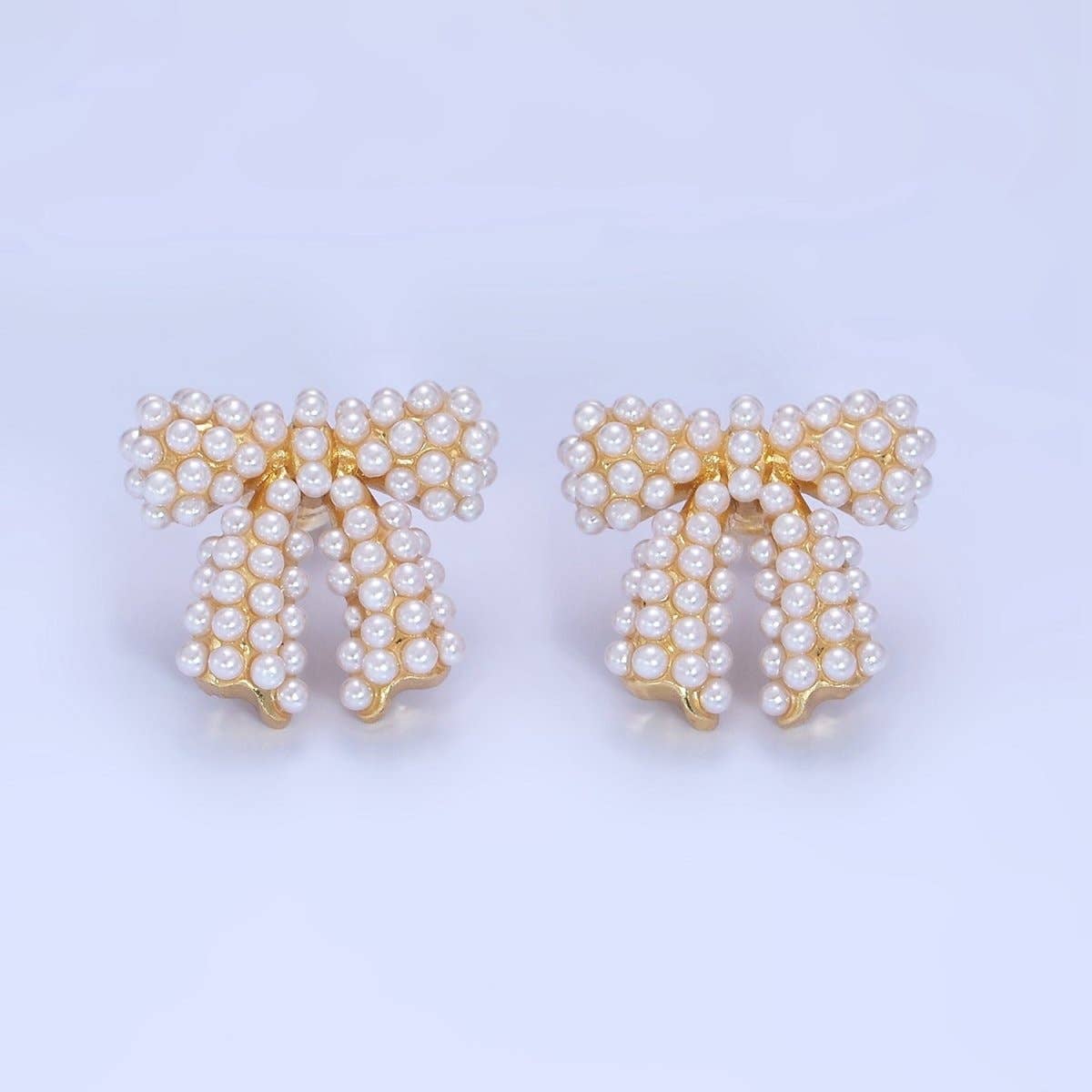 14K Gold Filled Pearl Ribbon Bow Stud Earrings in Gold & Silver | P246 P247