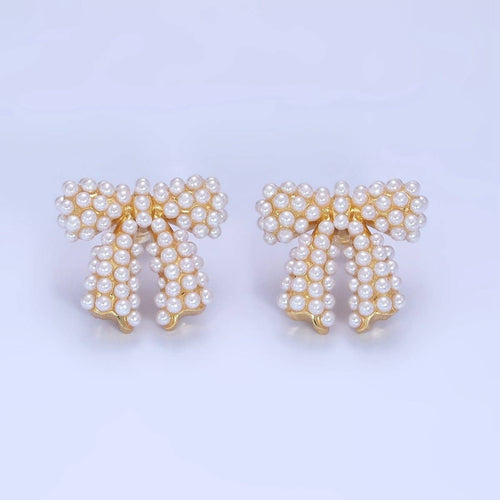 14K Gold Filled Pearl Ribbon Bow Stud Earrings in Gold & Silver | P246 P247