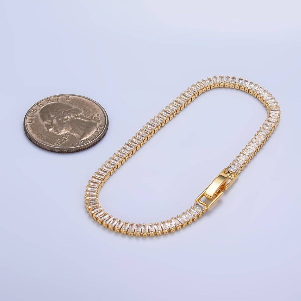 24K Gold Filled 3.5mm Clear Baguette CZ 7 Inch Tennis Bracelet | WA-2976