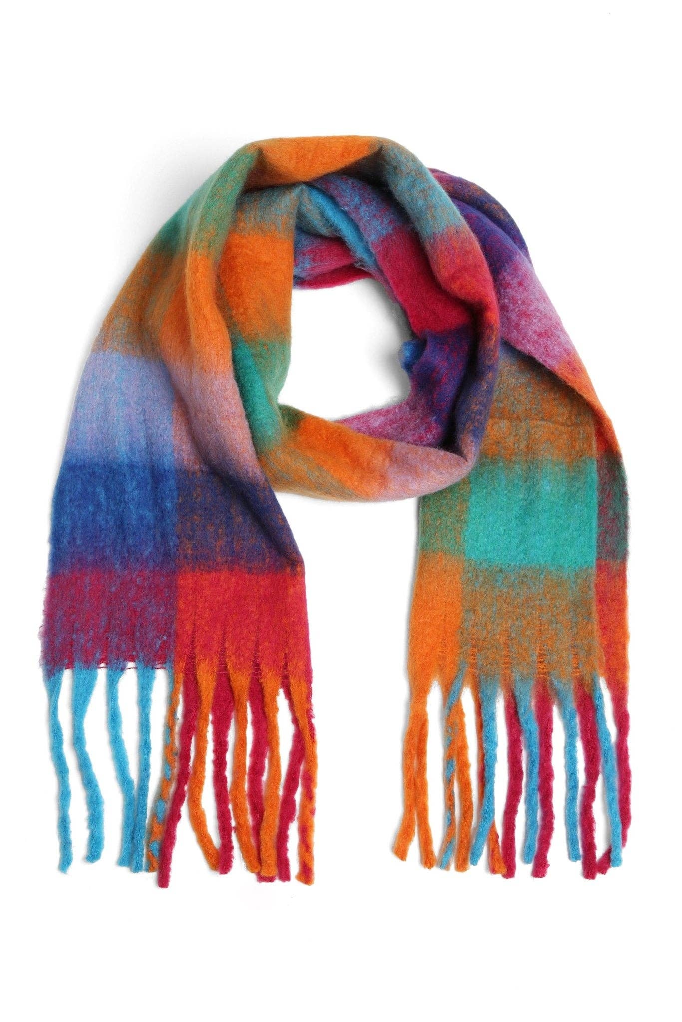 JS2415 Plaid Oblong Scarf with Fringe