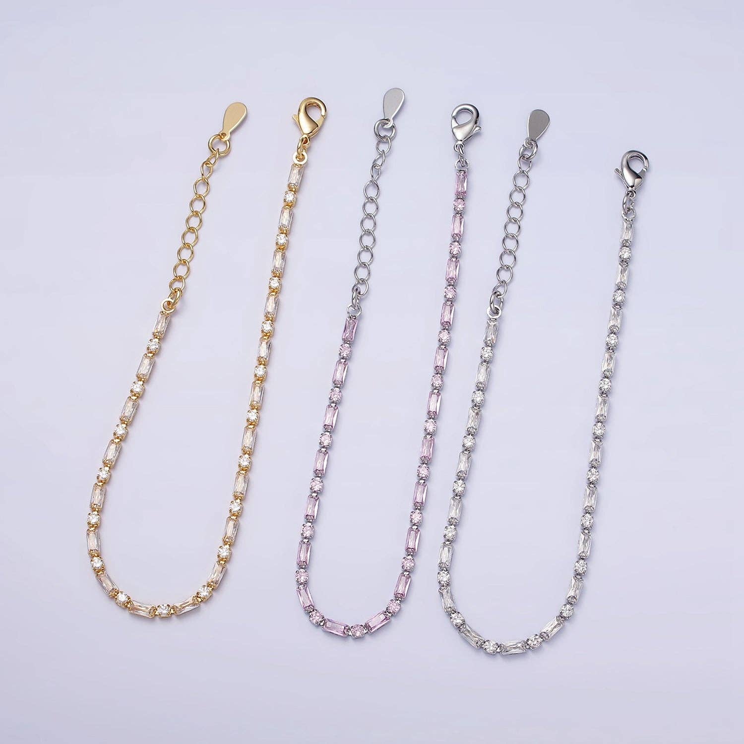Gold Filled Tennis Bracelet W. Baguette Round Colorful CZ