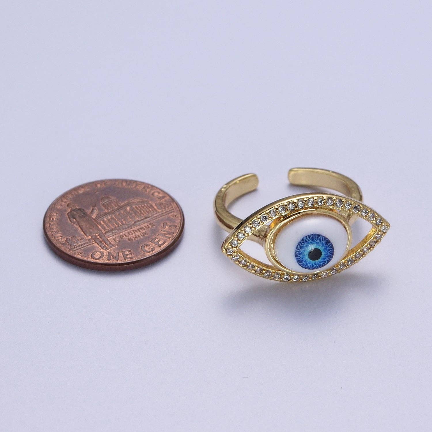 Micro Paved CZ Open Blue Evil Eye of Ra Protection Adjustabl