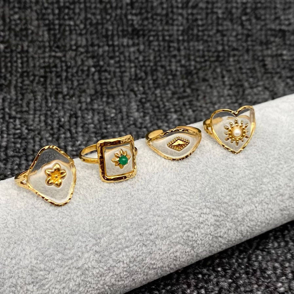 Translucent Resin 18K Golden S.Steel Adjustable Ring - FGS