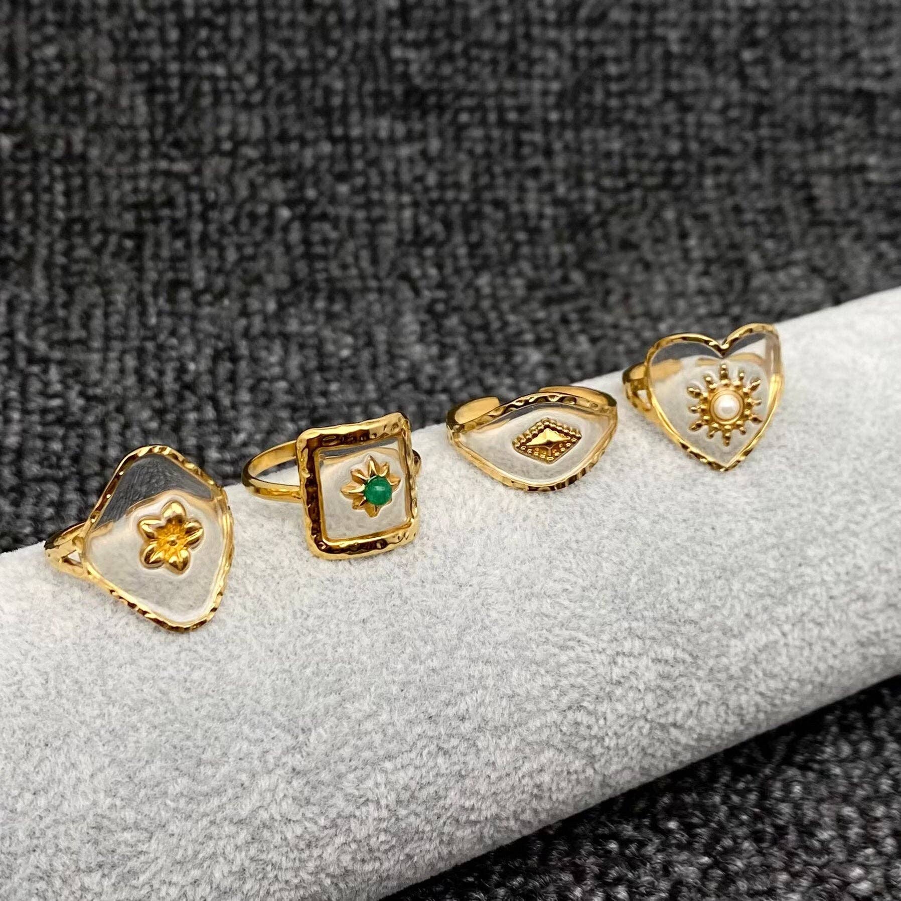 Translucent Resin 18K Golden S.Steel Adjustable Ring - FGS