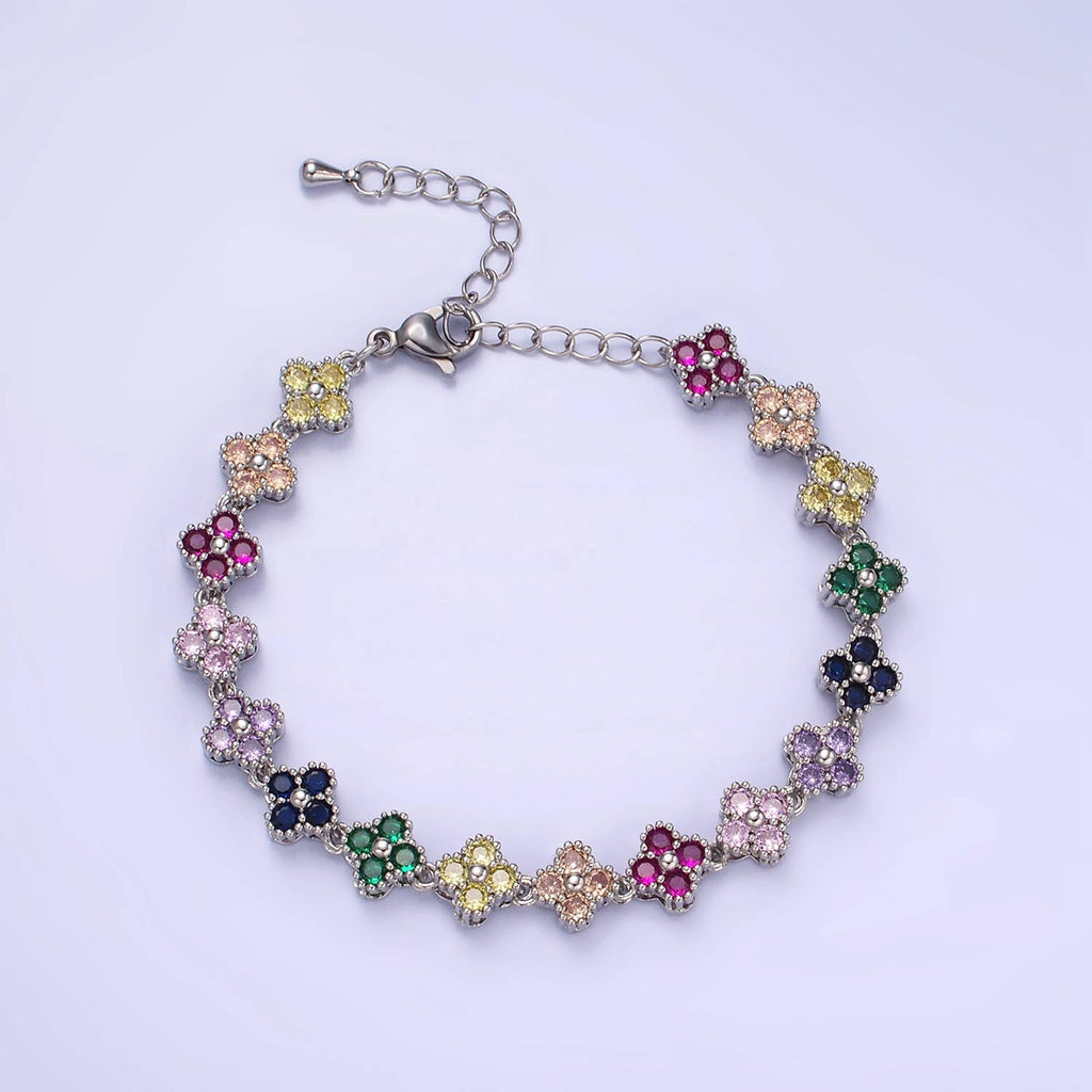 14K Gold Filled CZ Multicolor Flower 6 Inch Bracelet