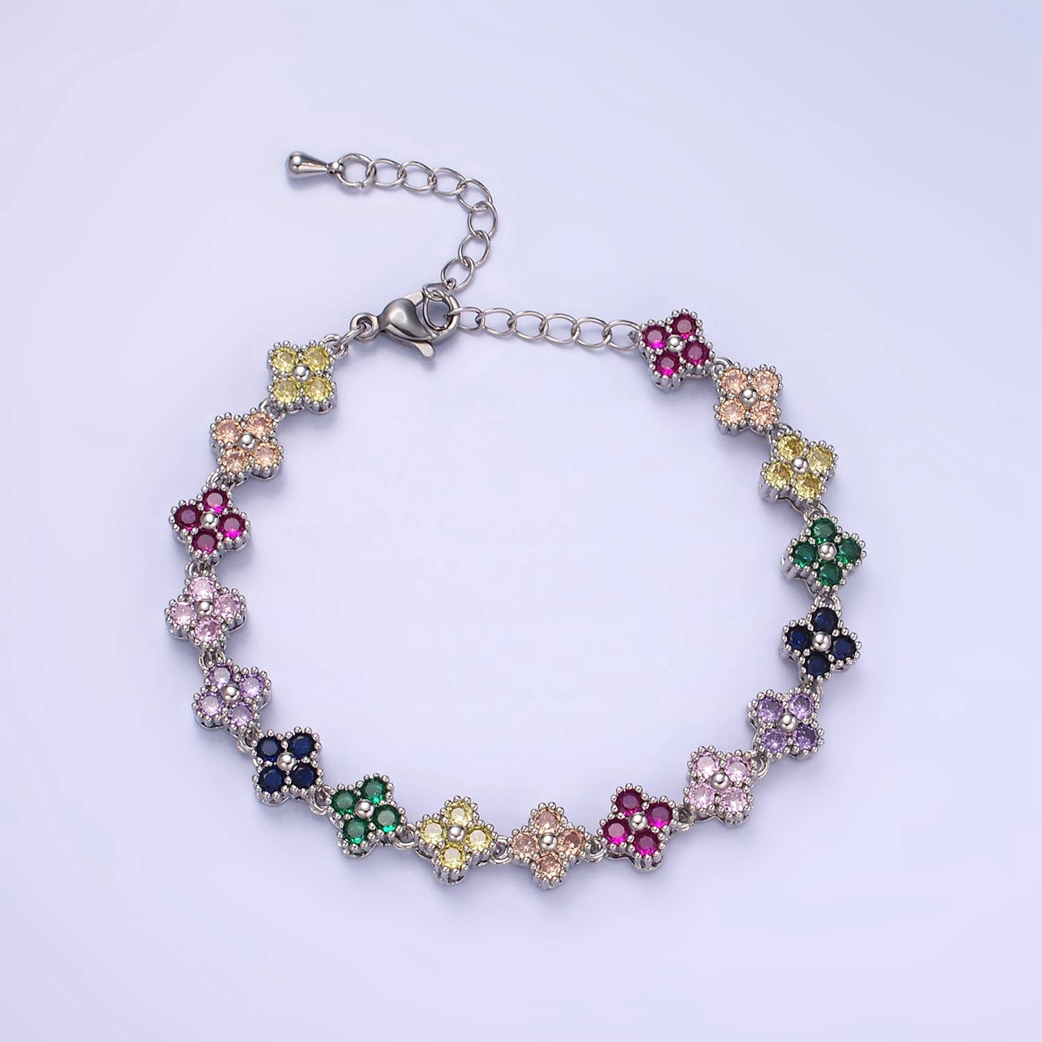 14K Gold Filled CZ Multicolor Flower 6 Inch Bracelet