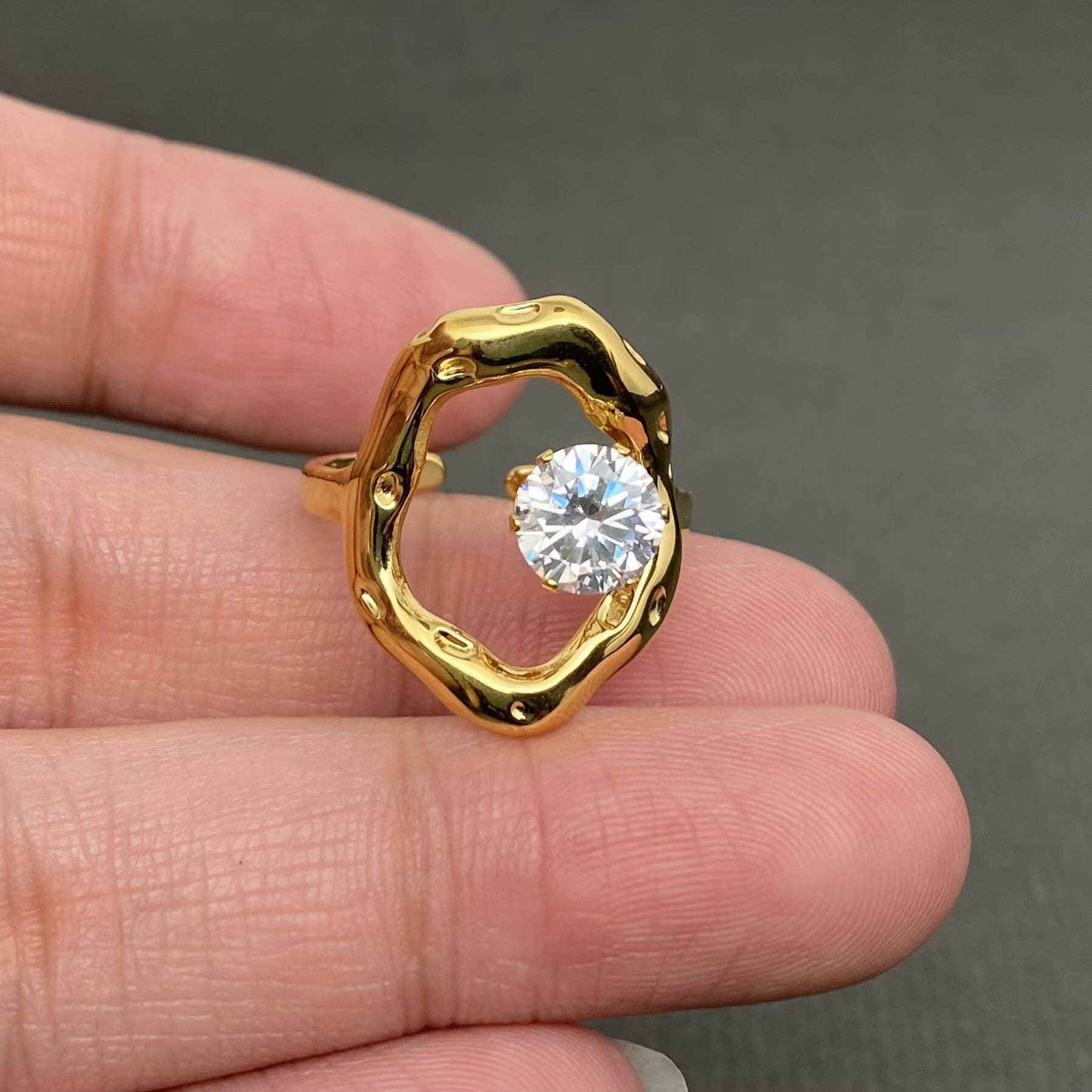 Zircon Inlaid Irregular Geometry 18K Gold Plated SS Ring - FGS