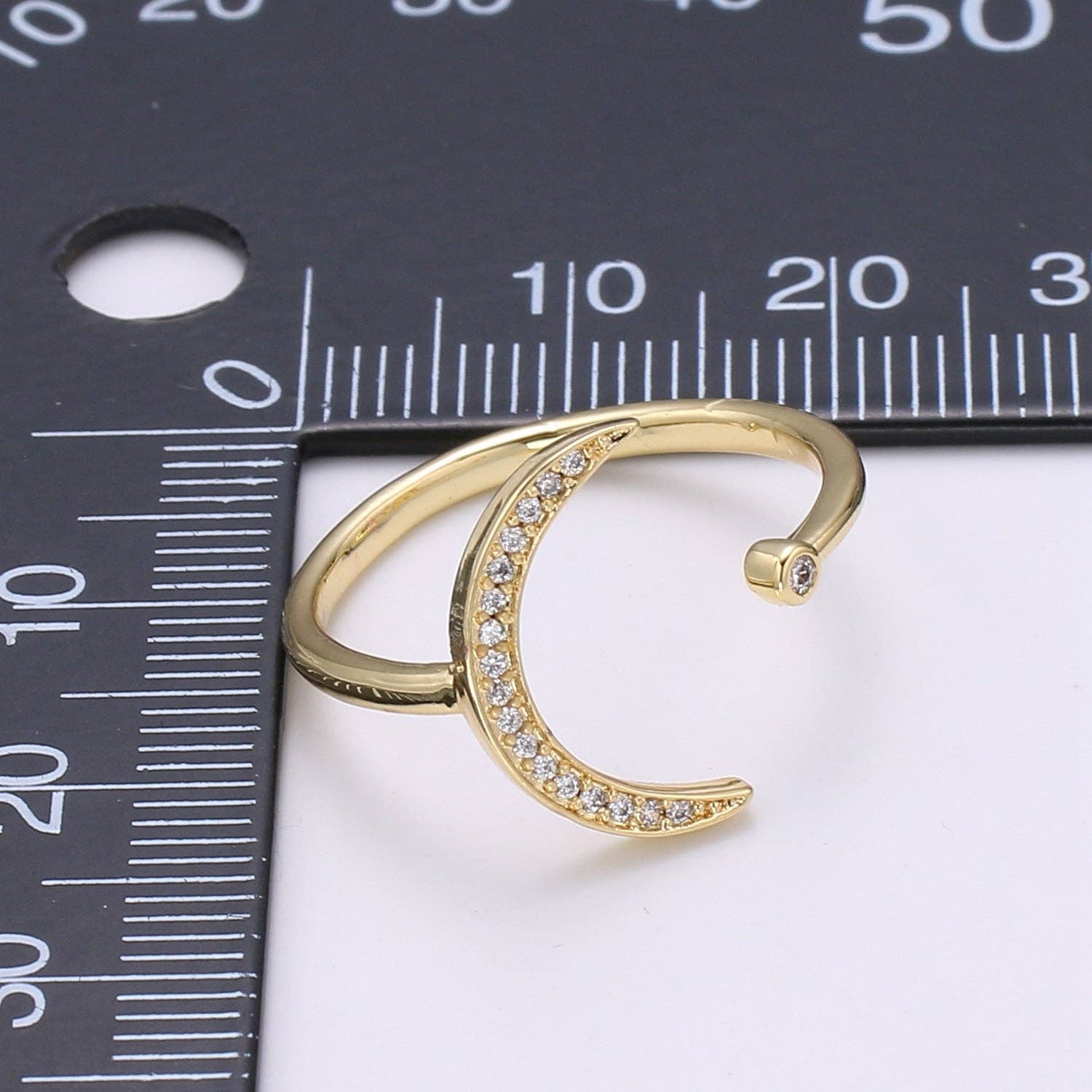 1pc Cresent Moon Star CZ, Adjustable Gold Ring R315