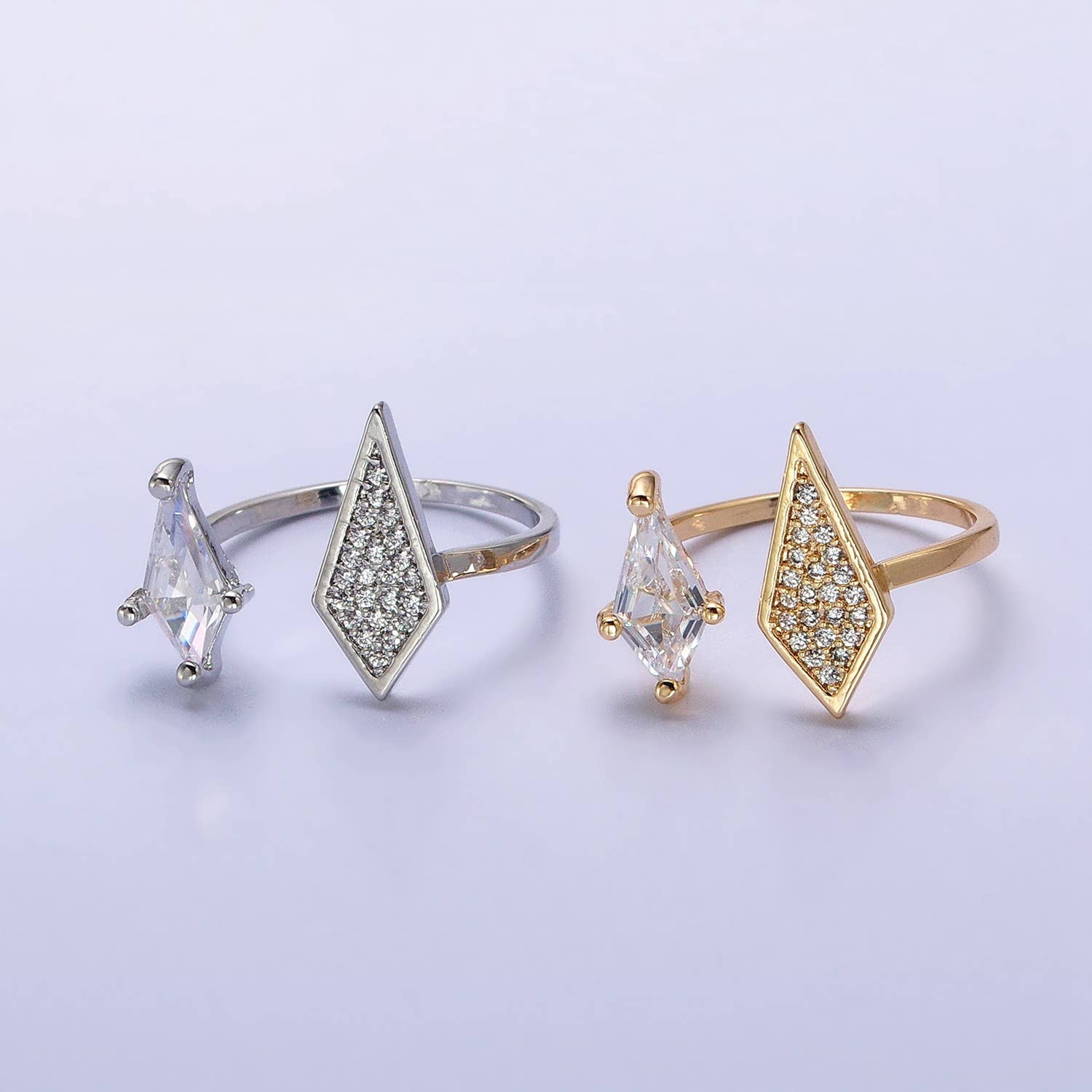 Micro Paved Unique Marquise Adjustable Gold/Silver Open Ring