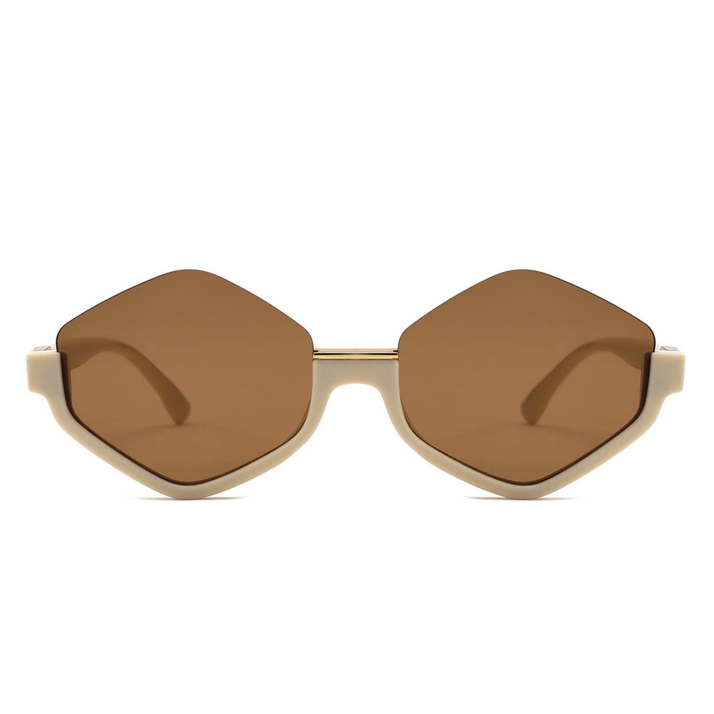 Geometric Oversized Semi-Rimless Polygon Fashion Sunglasses