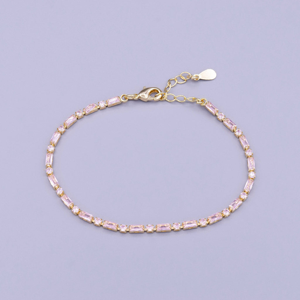 Gold Filled Tennis Bracelet W. Baguette Round Colorful CZ