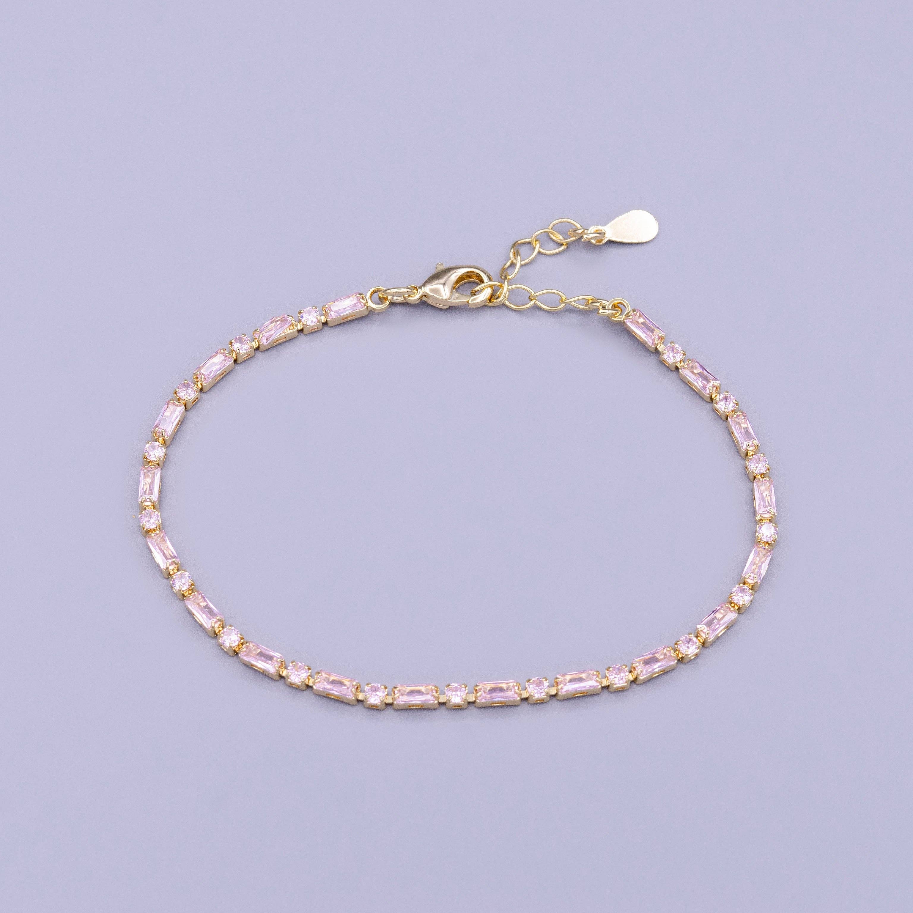 Gold Filled Tennis Bracelet W. Baguette Round Colorful CZ