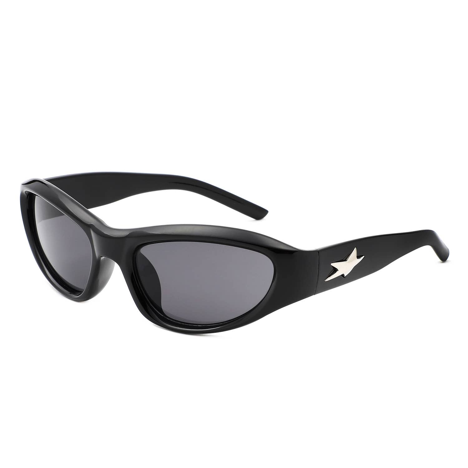 Y2K Slim Oval Unisex Wraparound Sunglasses with Star Temple