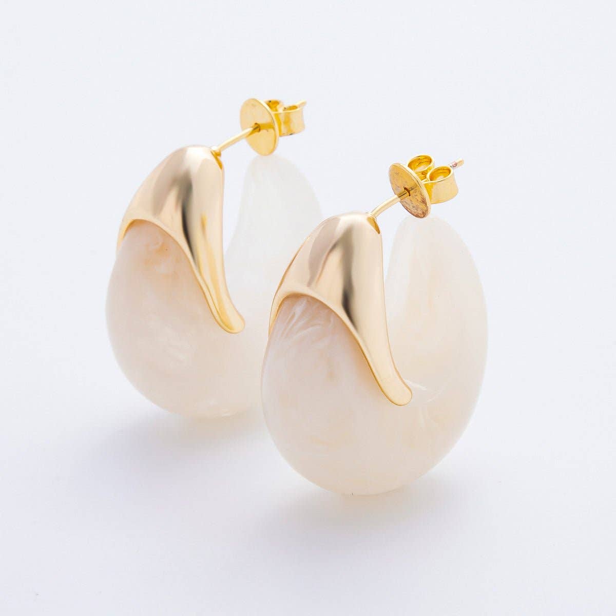18K Gold Filled 35mm Blue, White, Brown Resin J-Shaped Hoop Earrings | AJ249 - AJ252