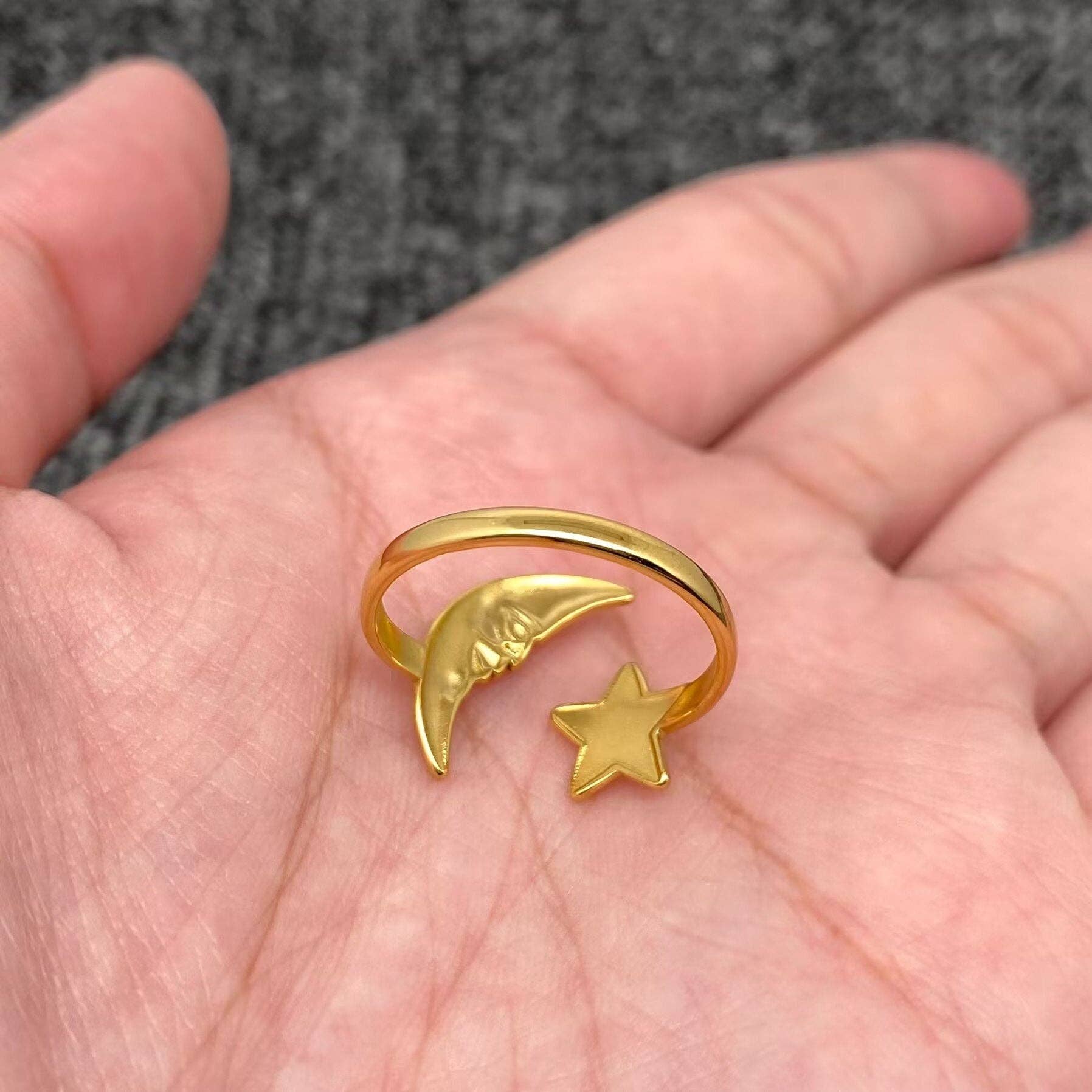 Star Moon 18K Gold Plated S.Steel Adjustable Ring - FGS/MS