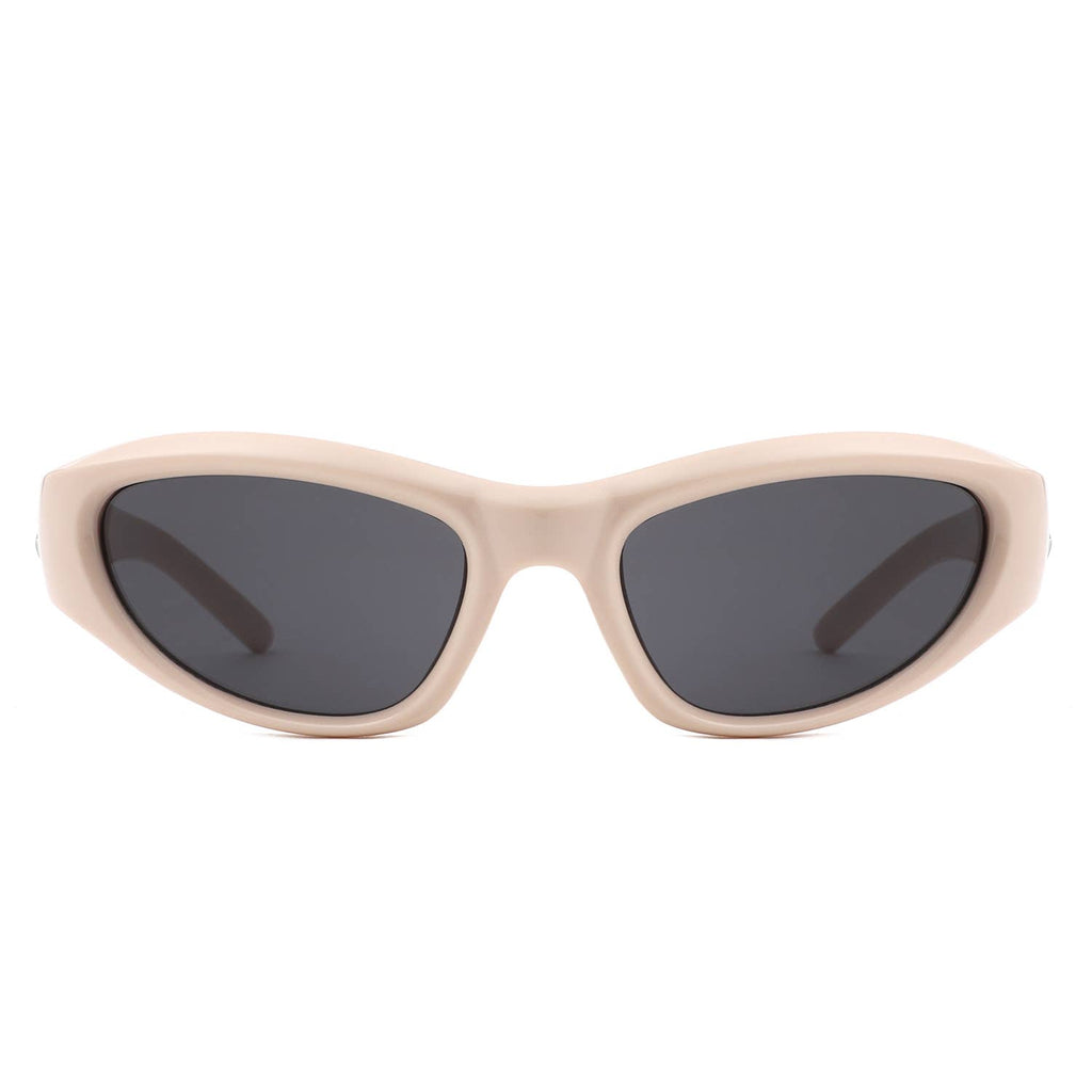 Y2K Slim Oval Unisex Wraparound Sunglasses with Star Temple