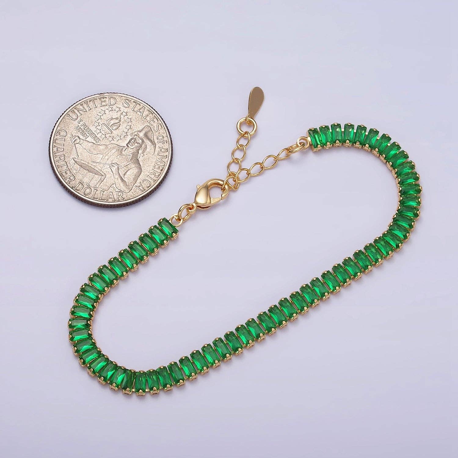 Gold Filled Tennis Bracelet, Baguette Emerald Green, Pink, Clear Pave CZ Bracelet for WA1764 WA1765 WA1766