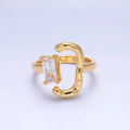 Dainty Gold Hammered C Ring with Emerald Cut CZ Stone