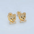 24K Gold Filled Teddy Bear Micro Paved CZ Baguette Tie Bow Stud Earrings | AD741