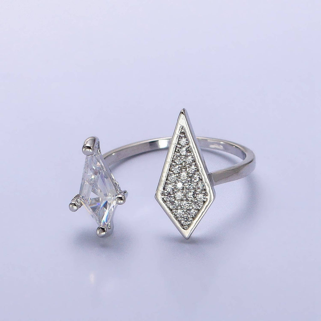 Micro Paved Unique Marquise Adjustable Gold/Silver Open Ring