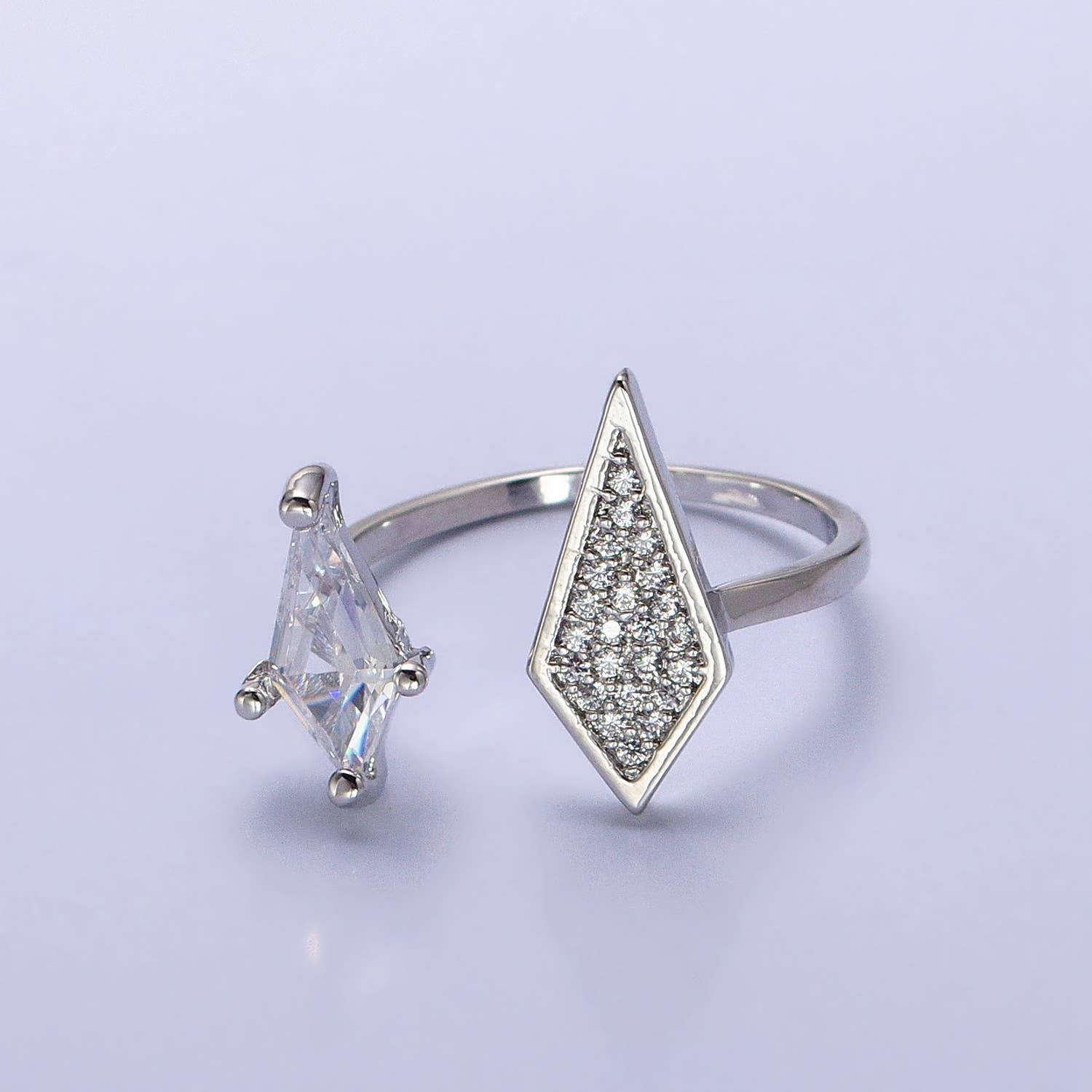 Micro Paved Unique Marquise Adjustable Gold/Silver Open Ring