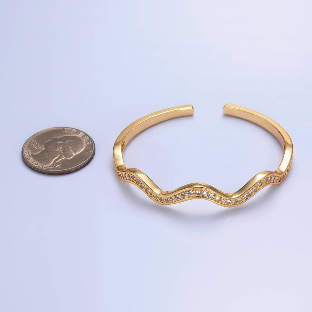 24K Gold Filled Micro Paved CZ Wave Cuff Bracelet | WA-2720