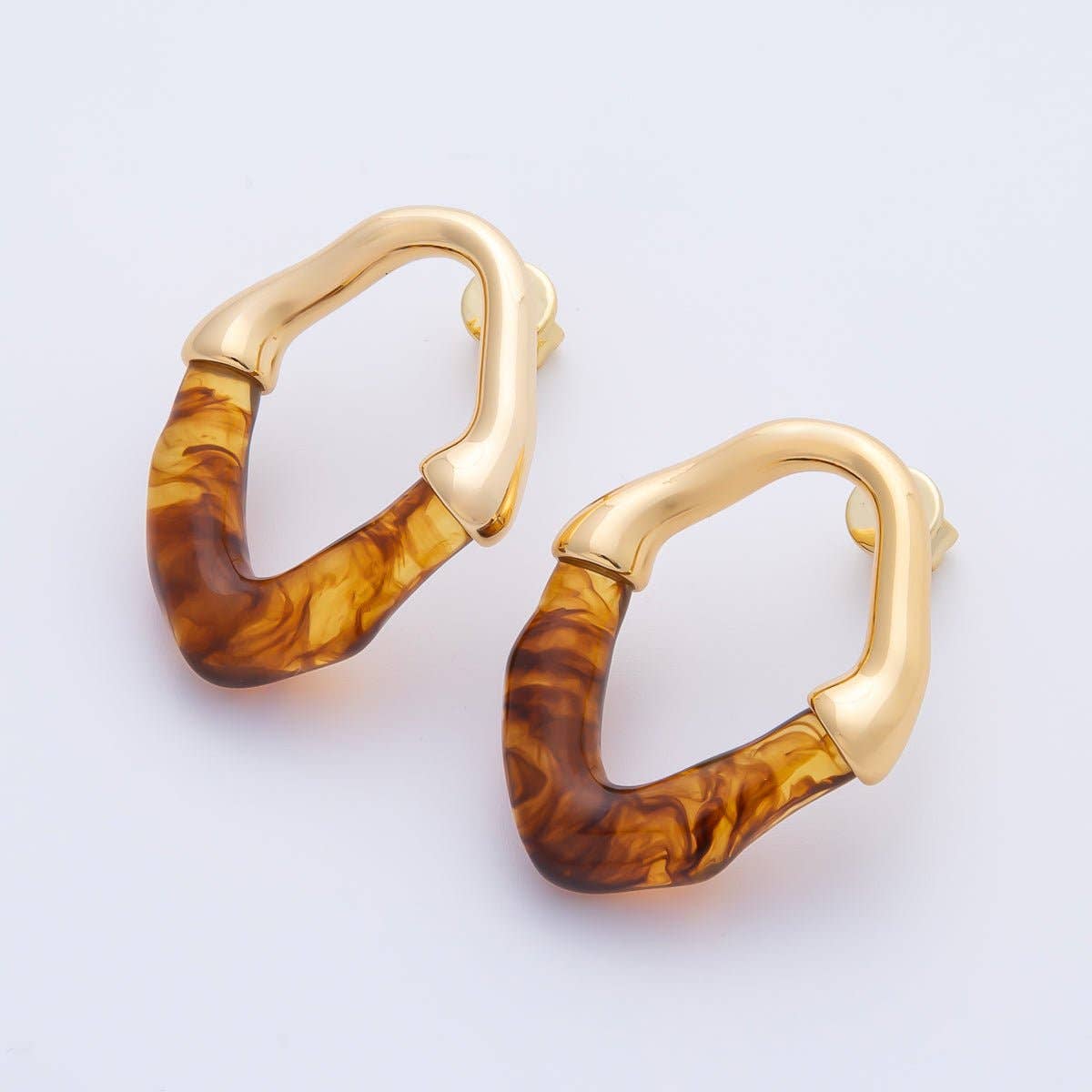 18K Gold Filled 34mm White, Black, Blue, Brown Resin Molten Oval Studs Earrings | AD1580 - AD1583