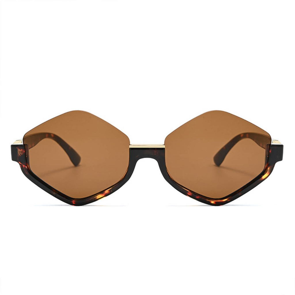 Geometric Oversized Semi-Rimless Polygon Fashion Sunglasses