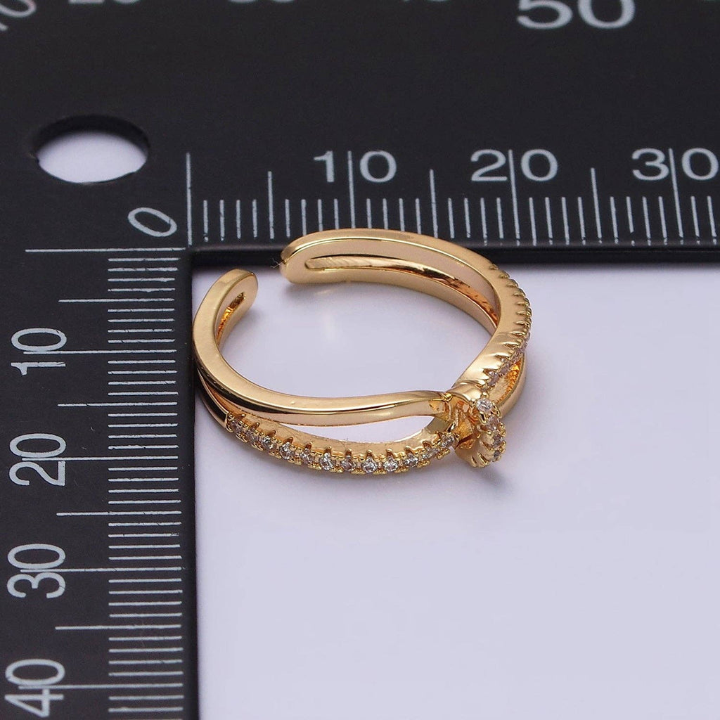 16K Gold Filled Mirco Paved Knot Double Band Ring in Gold &