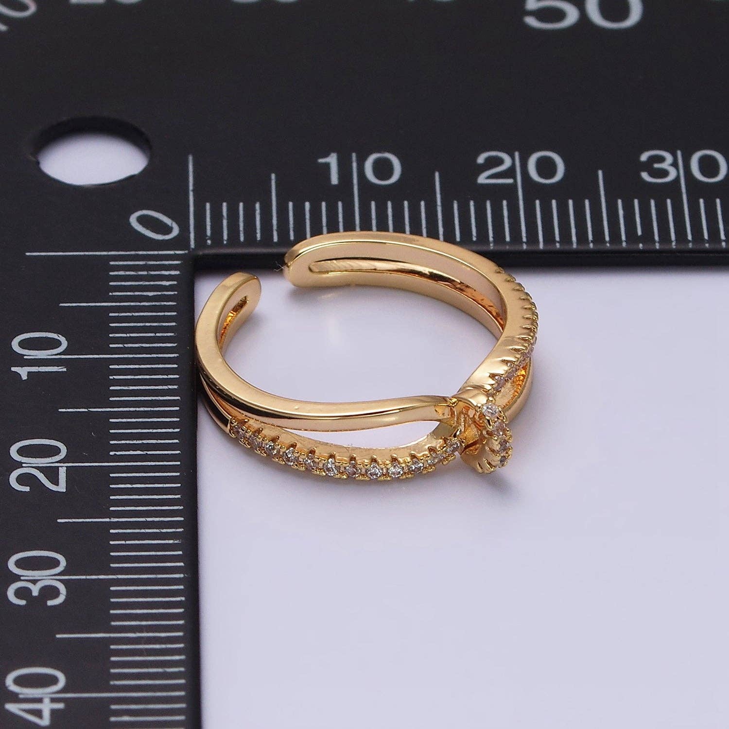 16K Gold Filled Mirco Paved Knot Double Band Ring in Gold &