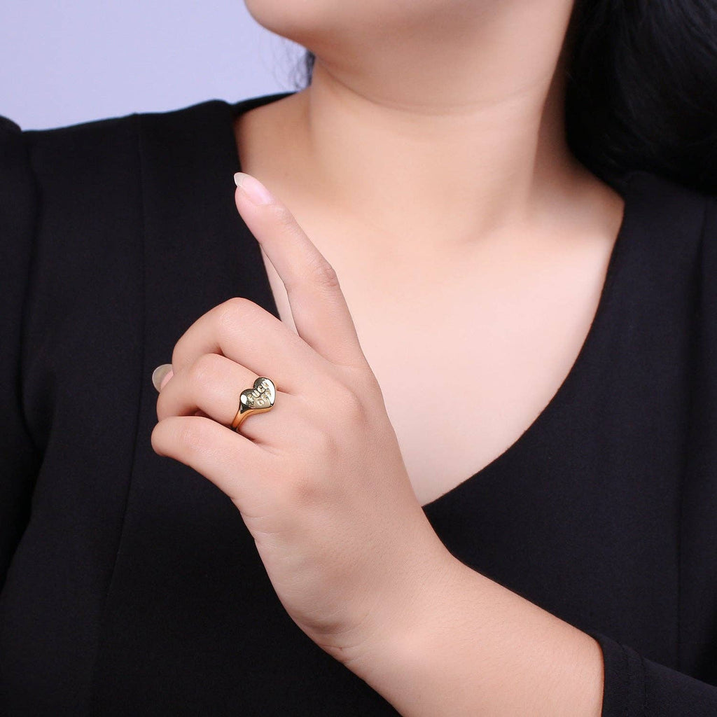 Gold Fuck Off Ring, Heart Shaped Signet, Fuckoff rings oval signet ring gold rings for women U132