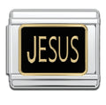 Italian Bracelet Charms - "JESUS" (Black & Gold) Religious 9mm Links
