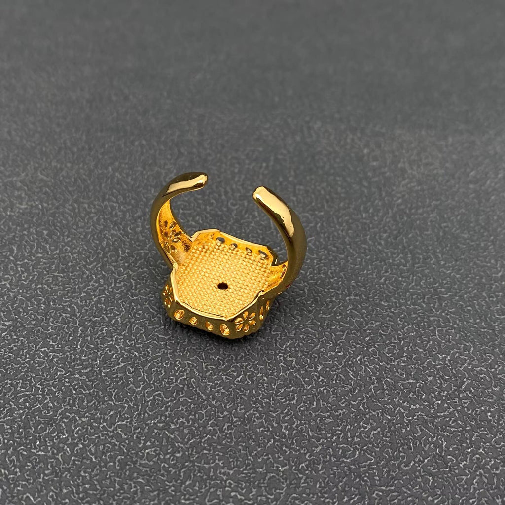 Vintage Pearl Flower Enamel 18K Gold-plated Square Ring