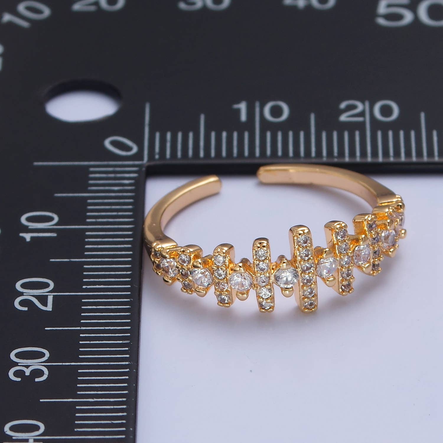 Minimalist CZ Crystal Fence Gold Adjustable Ring O2239