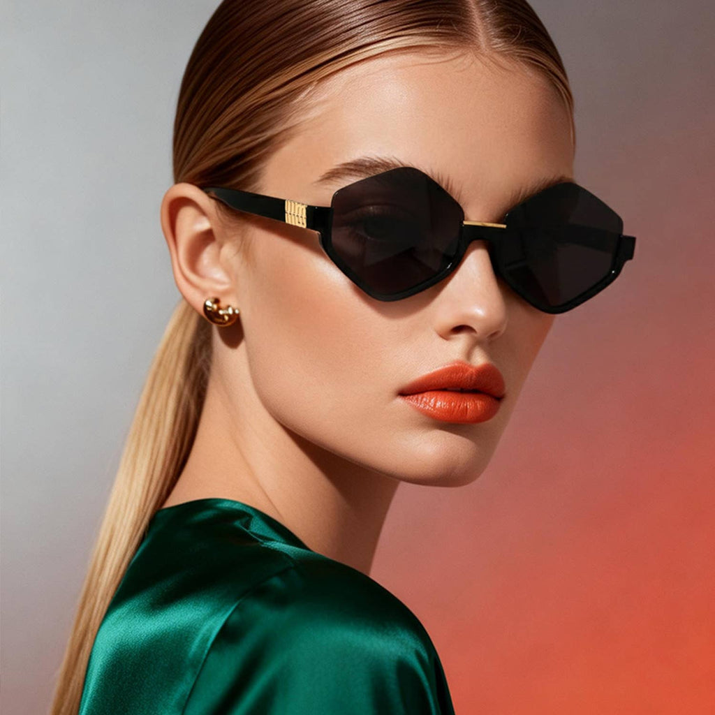 Geometric Oversized Semi-Rimless Polygon Fashion Sunglasses