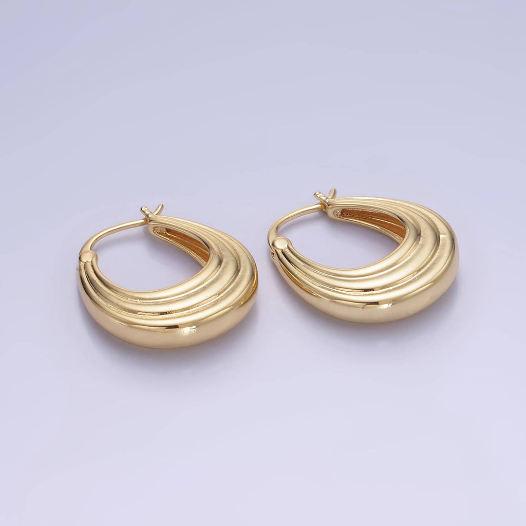 14K Gold Filled 25mm Line-Edged Dome Latch Hoop Earrings