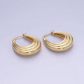 14K Gold Filled 25mm Line-Edged Dome Latch Hoop Earrings