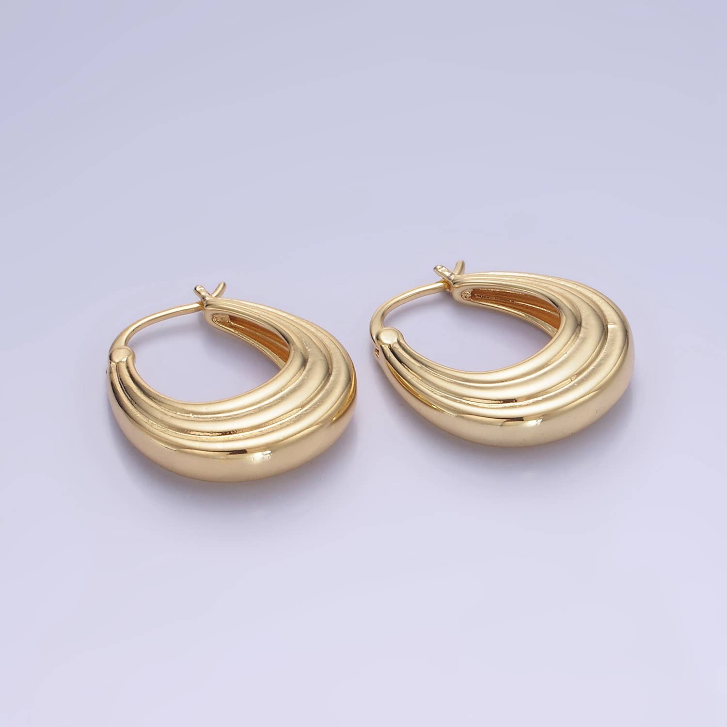 14K Gold Filled 25mm Line-Edged Dome Latch Hoop Earrings