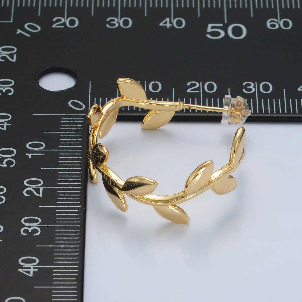 24K Gold Filled 30mm Nature Leaf C-Shaped Hoop Earrings | AB1232