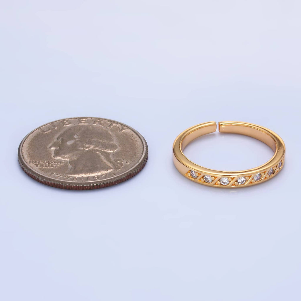 16K Minimalist Dainty CZ Paved Adjustable Ring | U393