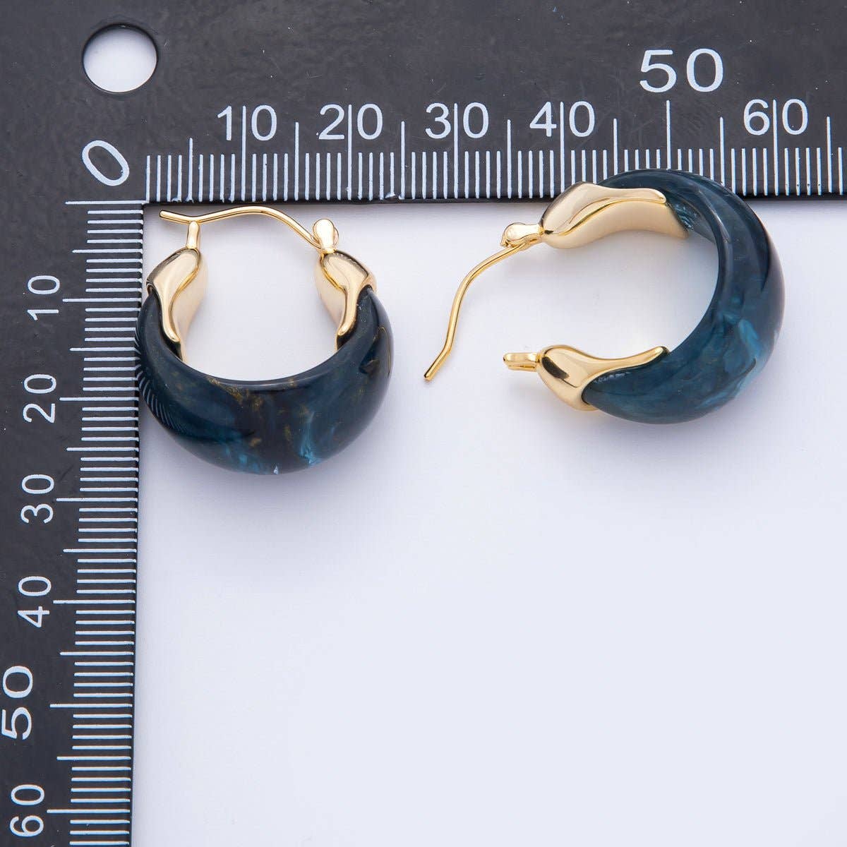 18K Gold Filled 25mm Brown, White, Blue, Black Resin Molten Gold Latch Hoops Earrings | AJ261 - AJ264