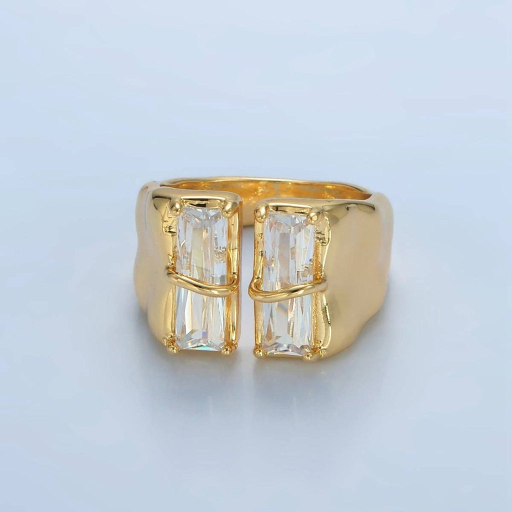 24K Gold Filled Double Baguette CZ Signet Wrap Ring | U330
