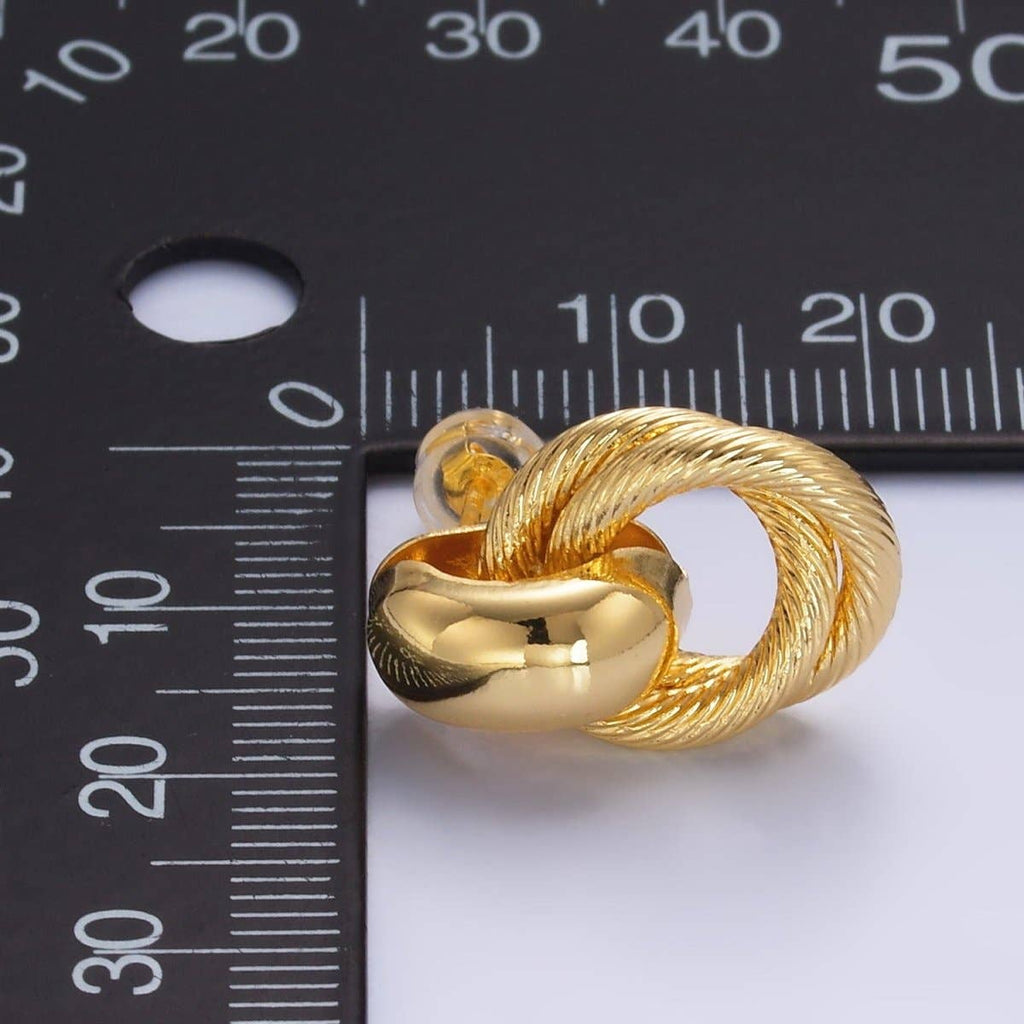 24K Gold Filled Circular Croissant Knot Doorknocker Drop Stud Earrings in Gold & Silver | Q490 AB744