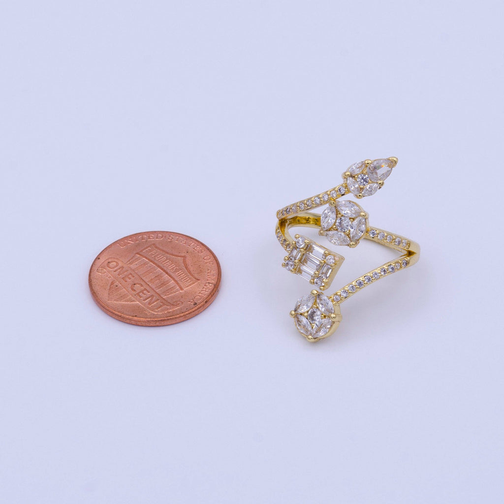 Gold Filled Teardrop Round Baguette CZ Multiple Band Ring