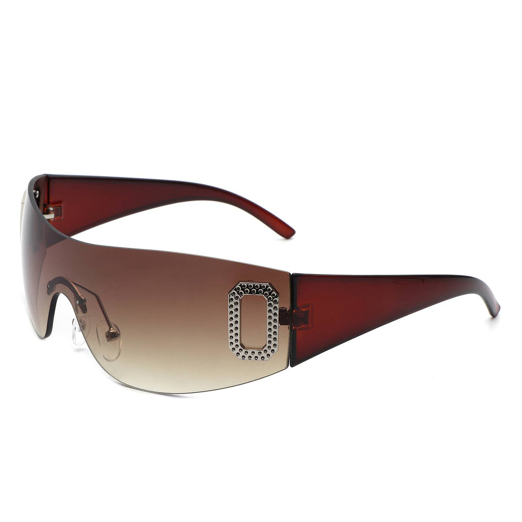 Rectangle Rimless Sleek Wrap Around Fashion Sunglasses