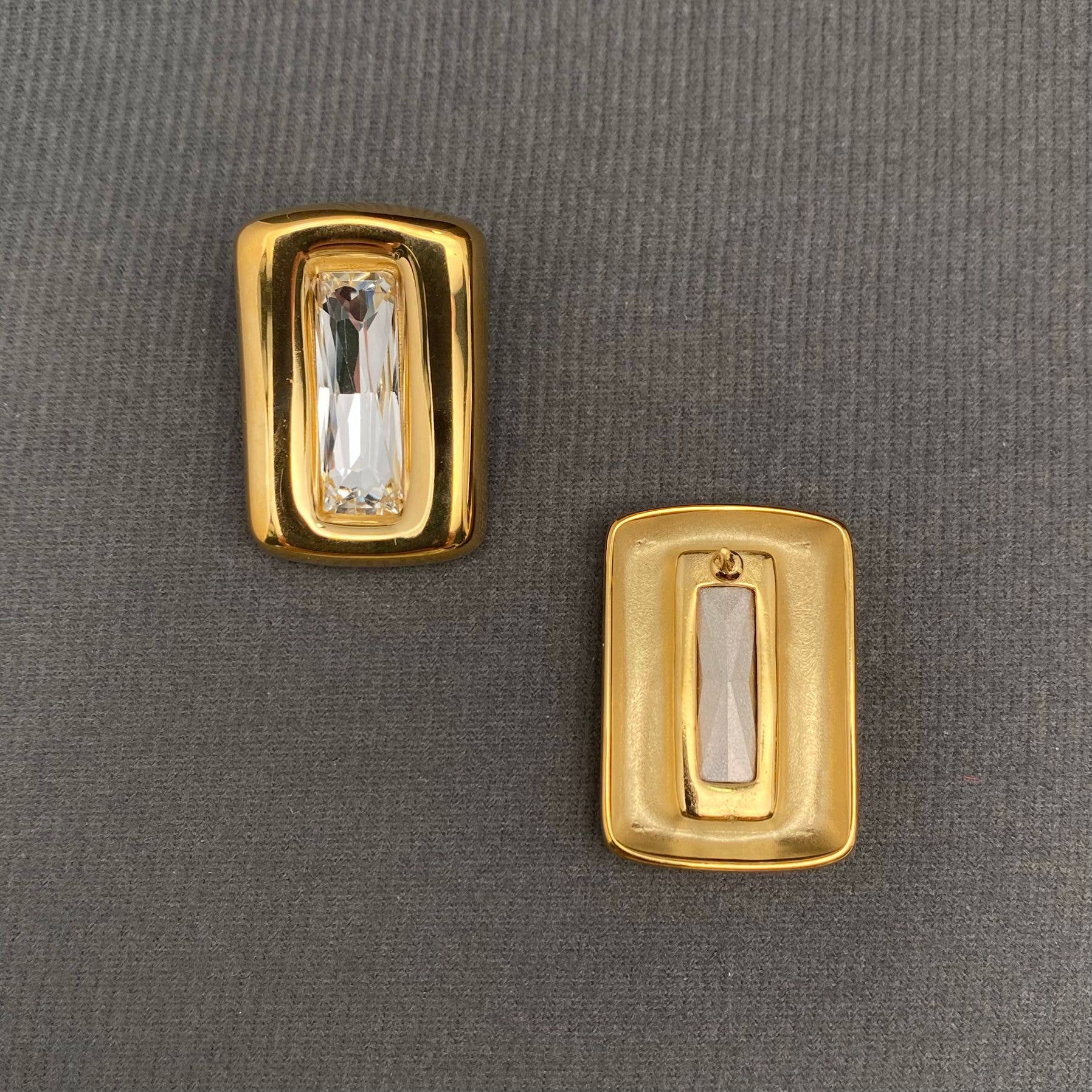 Zircon Inlaid Square Shaped 18K Golden S.Steel Earrings -FGS